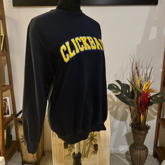 Clickbait Navy Crewneck Sweatshirt Men's Small David Dobrik Merch Yellow Logo - Picture 2 of 6